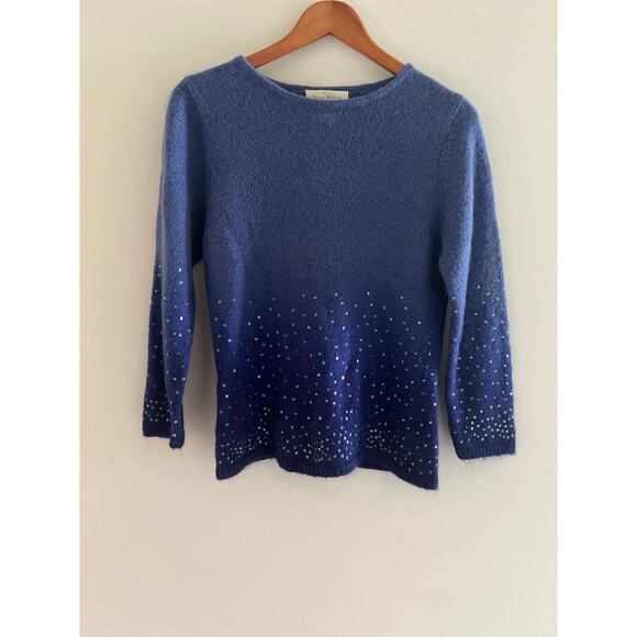 Susan Bristol Mohair Boat Neck Sweater Cocktail Blue Ombre Sequins Size Small JL - Picture 1 of 7